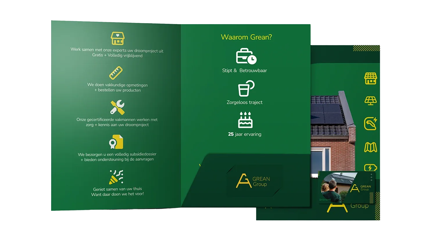 Opengevouwen brochure van Grean Solar