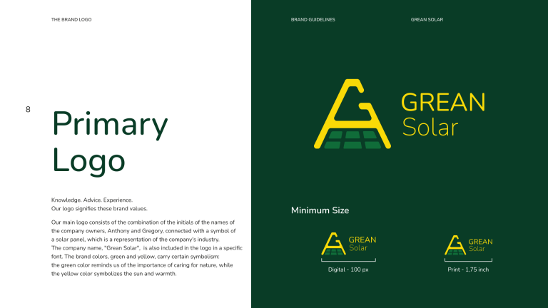 Grean Brandbook Page with logo guidelines